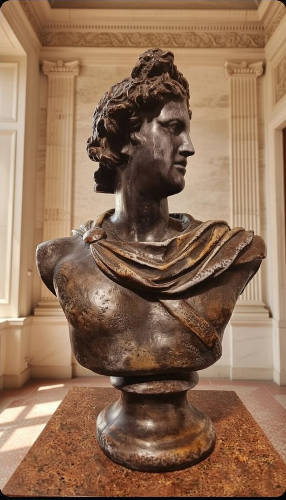 Large Bronze Bust Of Greek/Roman Apollo Belvedere - Italian Neoclassical Style Vintage - Image 8