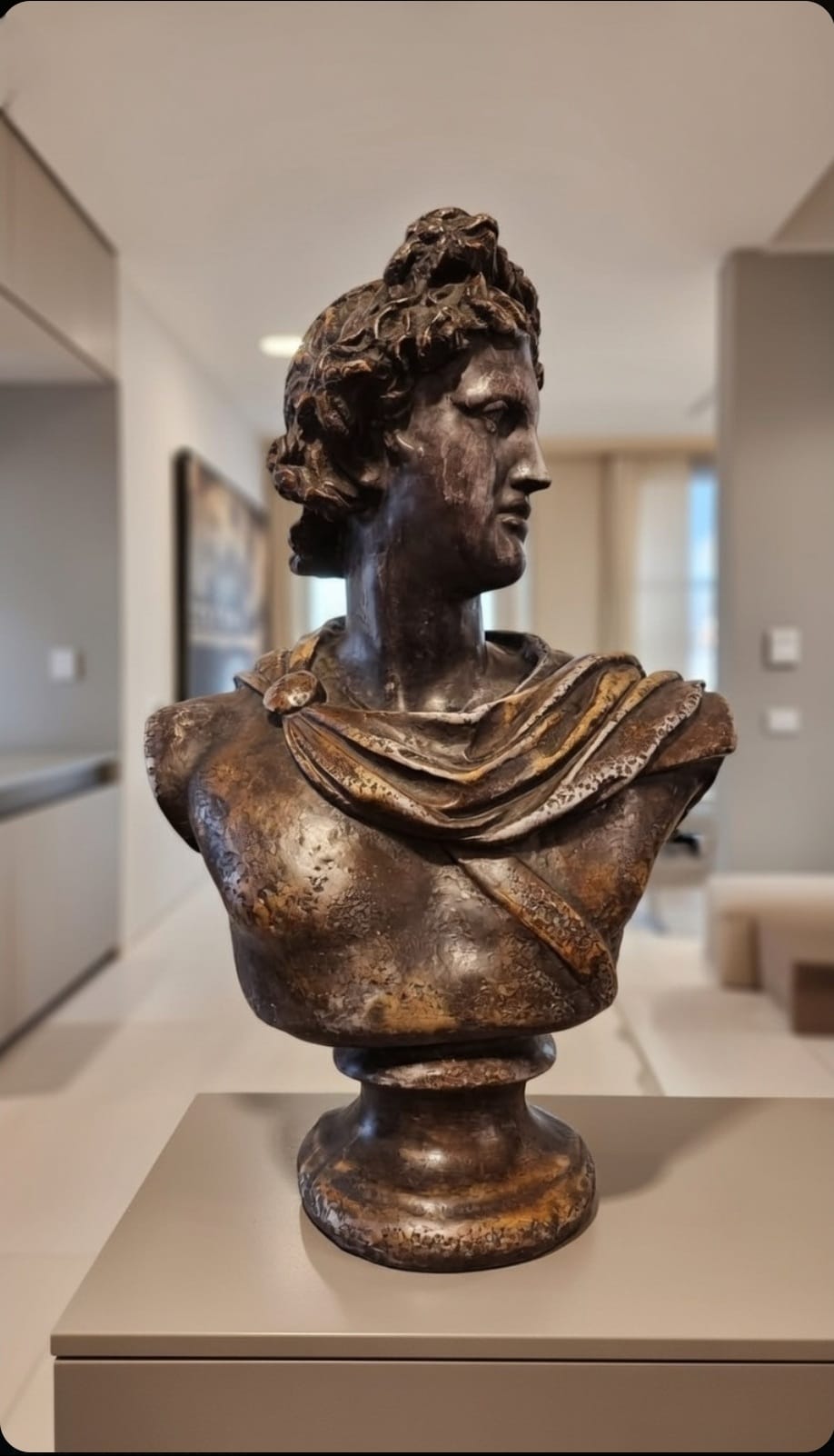 Large Bronze Bust Of Greek/Roman Apollo Belvedere - Italian Neoclassical Style Vintage - Image 9