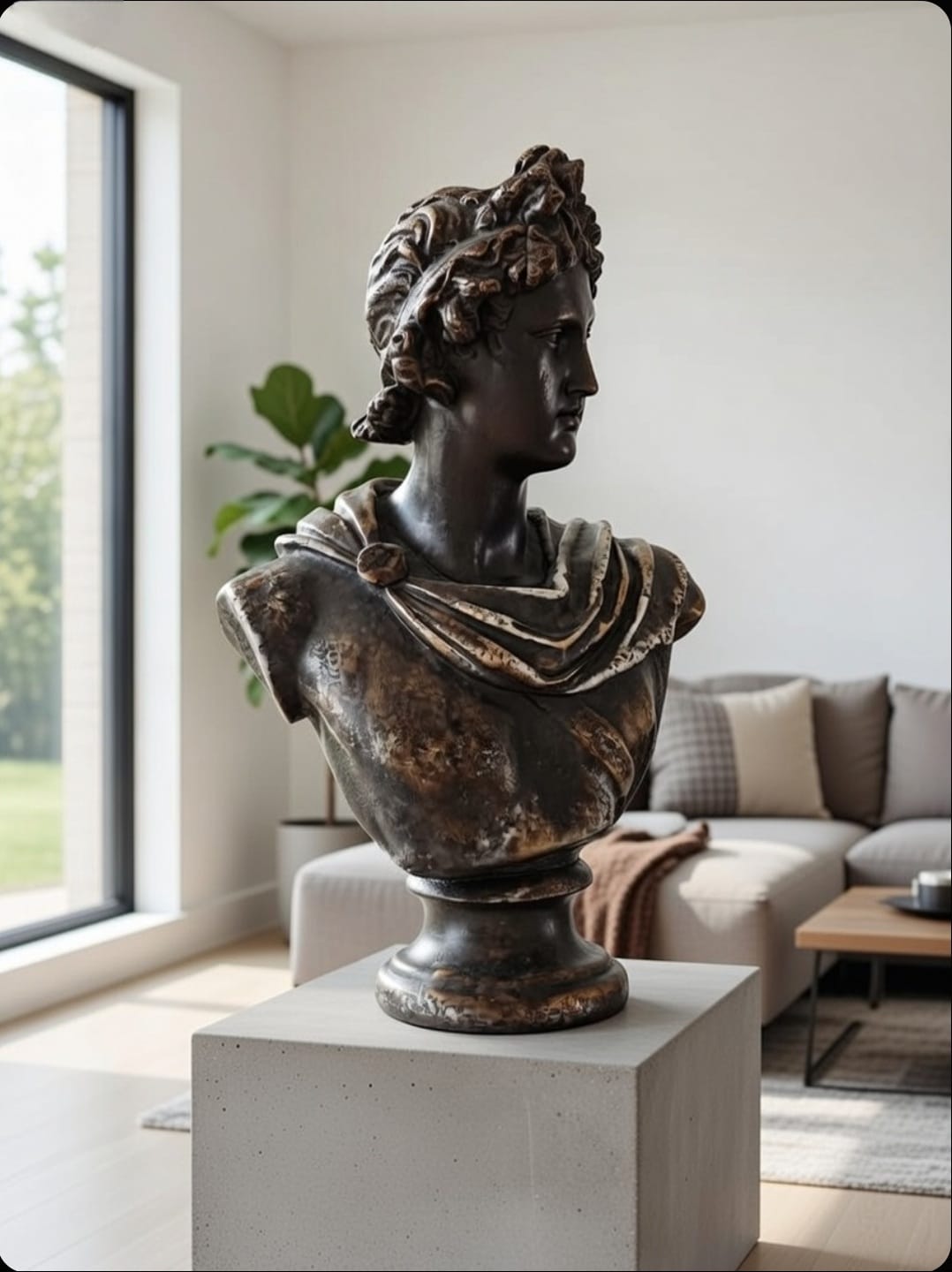 Large Bronze Bust Of Greek/Roman Apollo Belvedere - Italian Neoclassical Style Vintage - Image 10