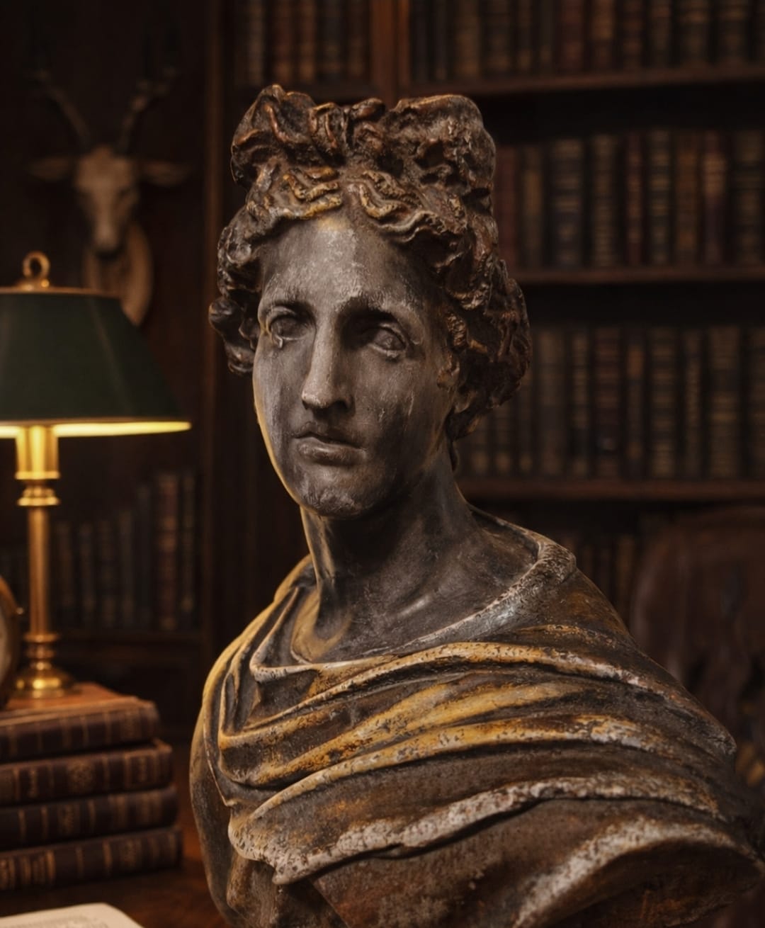 Large Bronze Bust Of Greek/Roman Apollo Belvedere - Italian Neoclassical Style Vintage - Image 3