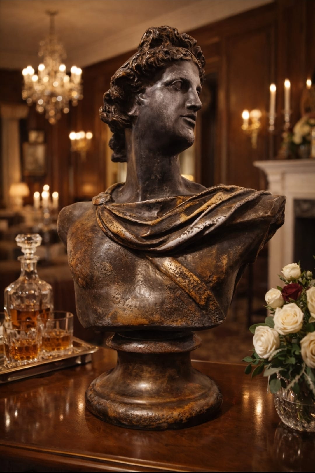 Large Bronze Bust Of Greek/Roman Apollo Belvedere - Italian Neoclassical Style Vintage - Image 4