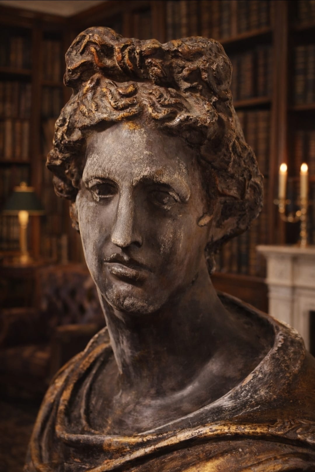 Large Bronze Bust Of Greek/Roman Apollo Belvedere - Italian Neoclassical Style Vintage - Image 5