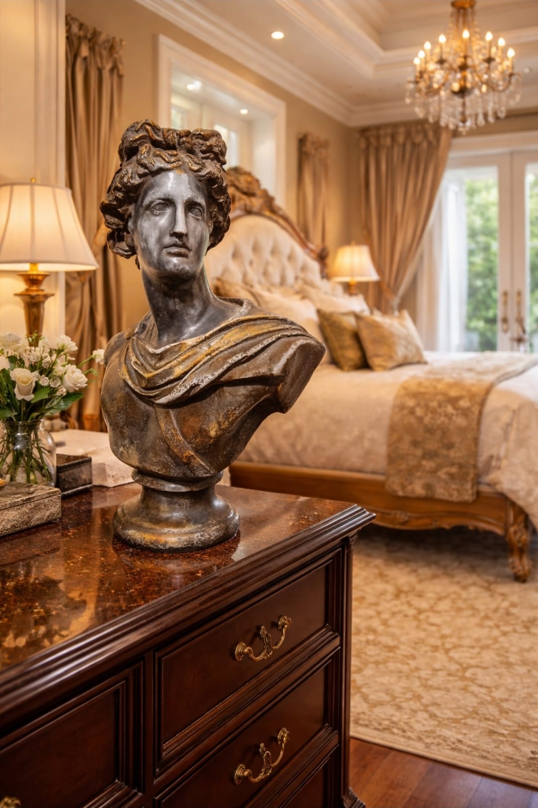 Large Bronze Bust Of Greek/Roman Apollo Belvedere - Italian Neoclassical Style Vintage - Image 6