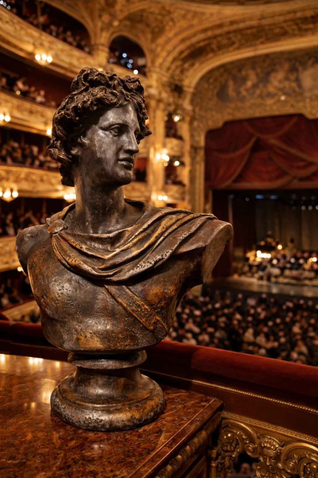 Large Bronze Bust Of Greek/Roman Apollo Belvedere - Italian Neoclassical Style Vintage - Image 7