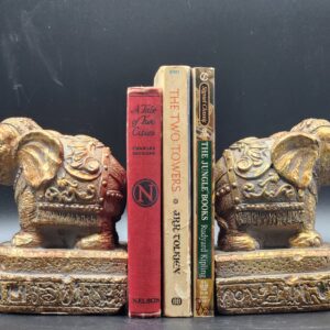 Vintage Sculptural Gold Indian Elephant Bookends