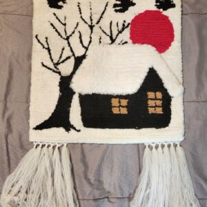 1970s Handmade Punch Needle Fringed 3D Japanese Wall Hanging Fiber Art /Wall Art - Rug Hooking