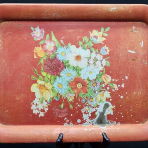 Mid Century Metal Serving Tray with Floral Accent