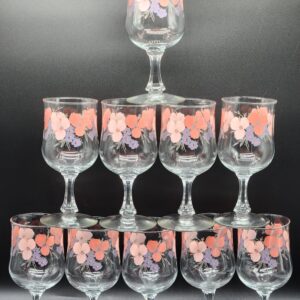 1985 Galaria Stoneware Floral Wine Glass  - Set of 10 - Made in Japan - EXCELLENT Cond.