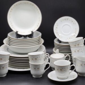 Vintage Japanese Gibson 44-Piece Fine Porcelain Bone China Dinnerware Set - Plate Bowl Cup