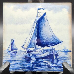 Delft Netherlands Dutch Hand Painted Blue & White Tile - Vintage 1960s Holland