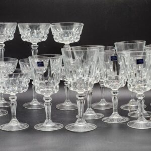 French Lady Victoria Crystal Chantelle Water Goblets, Wine Glasses, Champagne Glass – 1980s