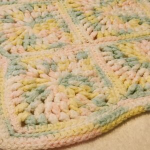 1970s Pastel Squared Patterned Crochet Handmade Lapghan Stroller Blanket 40" x 24" Vintage