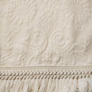 1950s "Queen Elizabeth" Medallion Tassled HEAVY Cotton Matelasse Bedspread - King Size