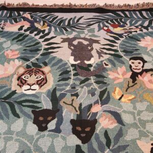 Claire Murray Cotton Woven Hooked Rug Tapestry Throw Blanket - Jungle Life – Vintage