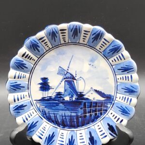 Vintage Delft Blue & White Handmade Plate - Dutch Netherlands Traditional