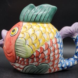 Ceramic Koi Fish Shaped Pitcher / Teapot w/ Lid - Hand-painted – Vintage