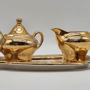 Vintage Lusterware 22K Silk Gold Plated Creamer and Sugar Bowl Set and Tray