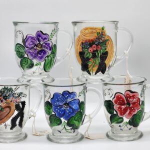 Artist Hand-Painted Glass Coffee Mugs