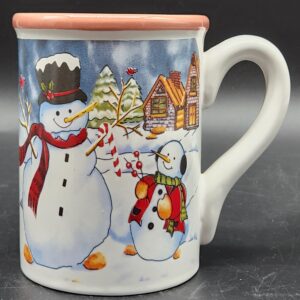 1990s Vintage Snowman and Cabin Christmas Holiday Mug