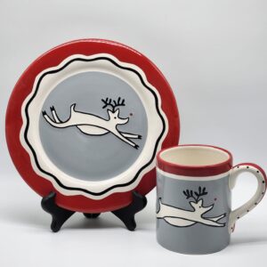 Southern Living at Home "Rudy Reindeer" Embossed Christmas Plate, Coffee Mug