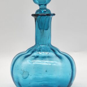 Hand Blown Glass Ribbed Cobalt Blue Decanter w/ Stopper - Mid-Century – Vase