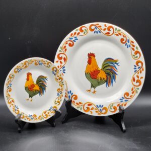 Gibson Villa Rooster Floral Rim Ceramic Dinner Plate & Desert Plate