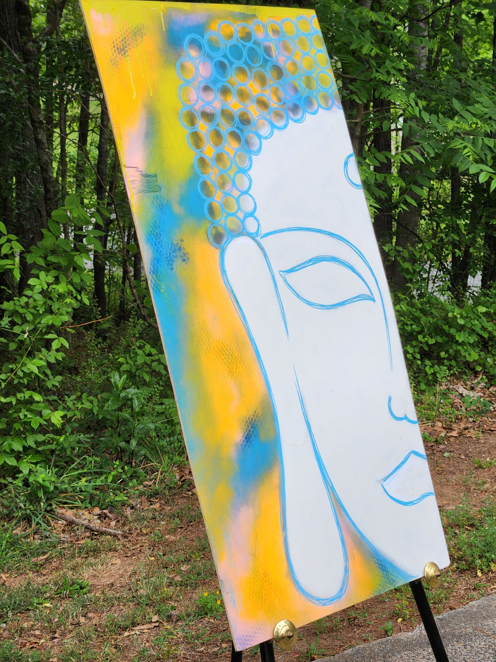 Vibrant Buddha Painting on Board 2' x 4' - Image 3