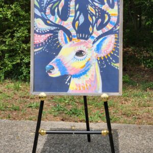 Contemporary Vibrant Deer Painting on Framed Board