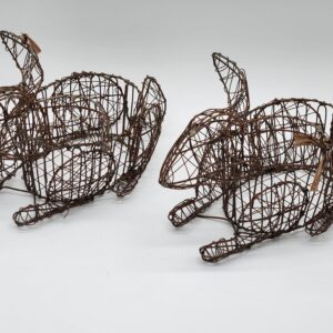 Handmade Wire Woven Bunny Rabbit Sculpture Easter Egg Baskets
