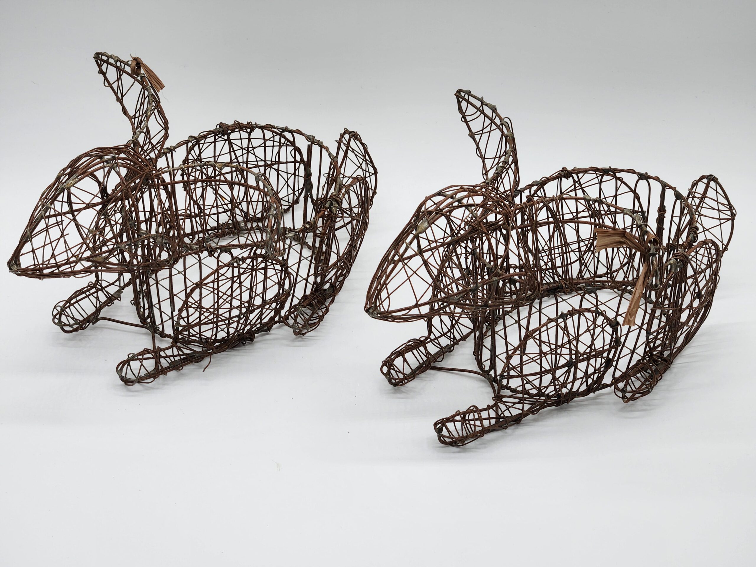 Handmade Wire Woven Bunny Rabbit Sculpture Easter Egg Baskets