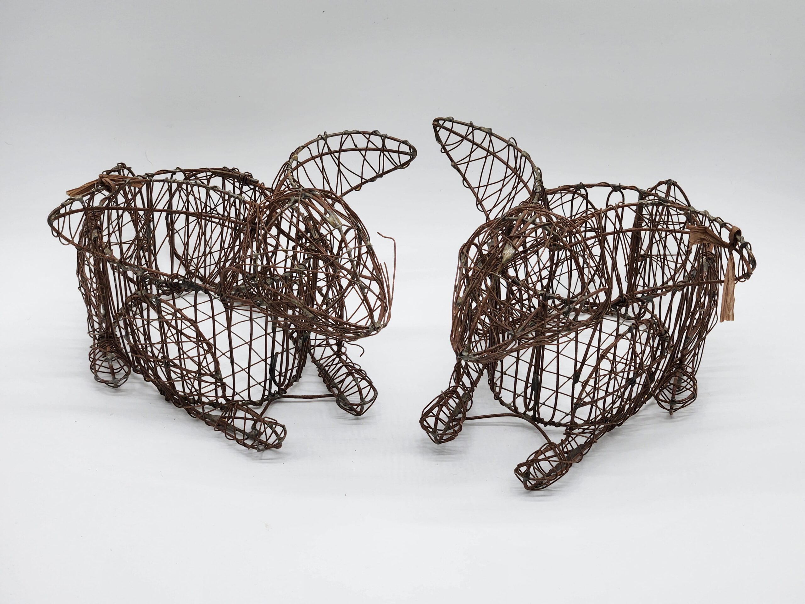 Handmade Wire Woven Bunny Rabbit Sculpture Easter Egg Baskets - Image 2