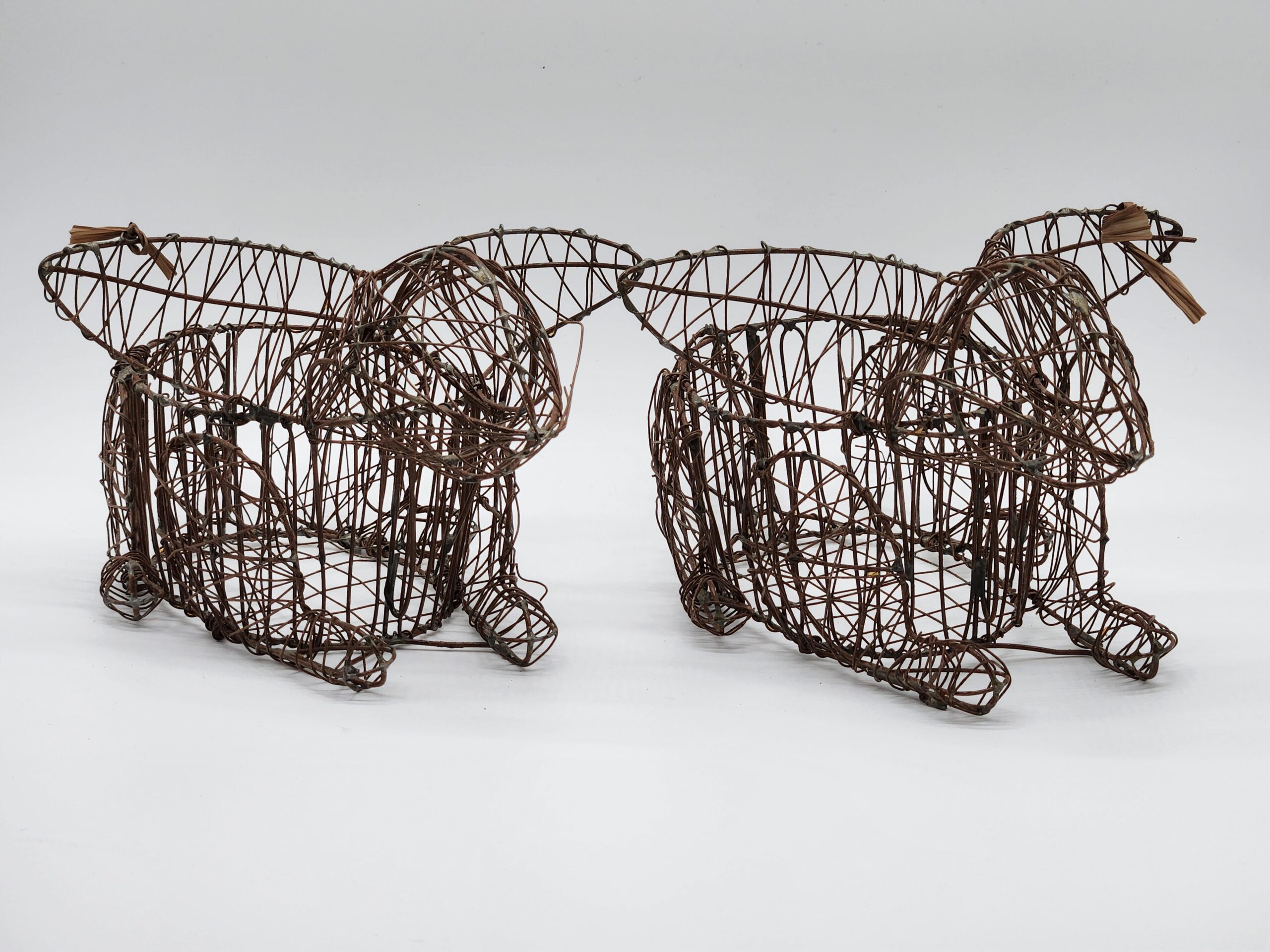 Handmade Wire Woven Bunny Rabbit Sculpture Easter Egg Baskets - Image 3