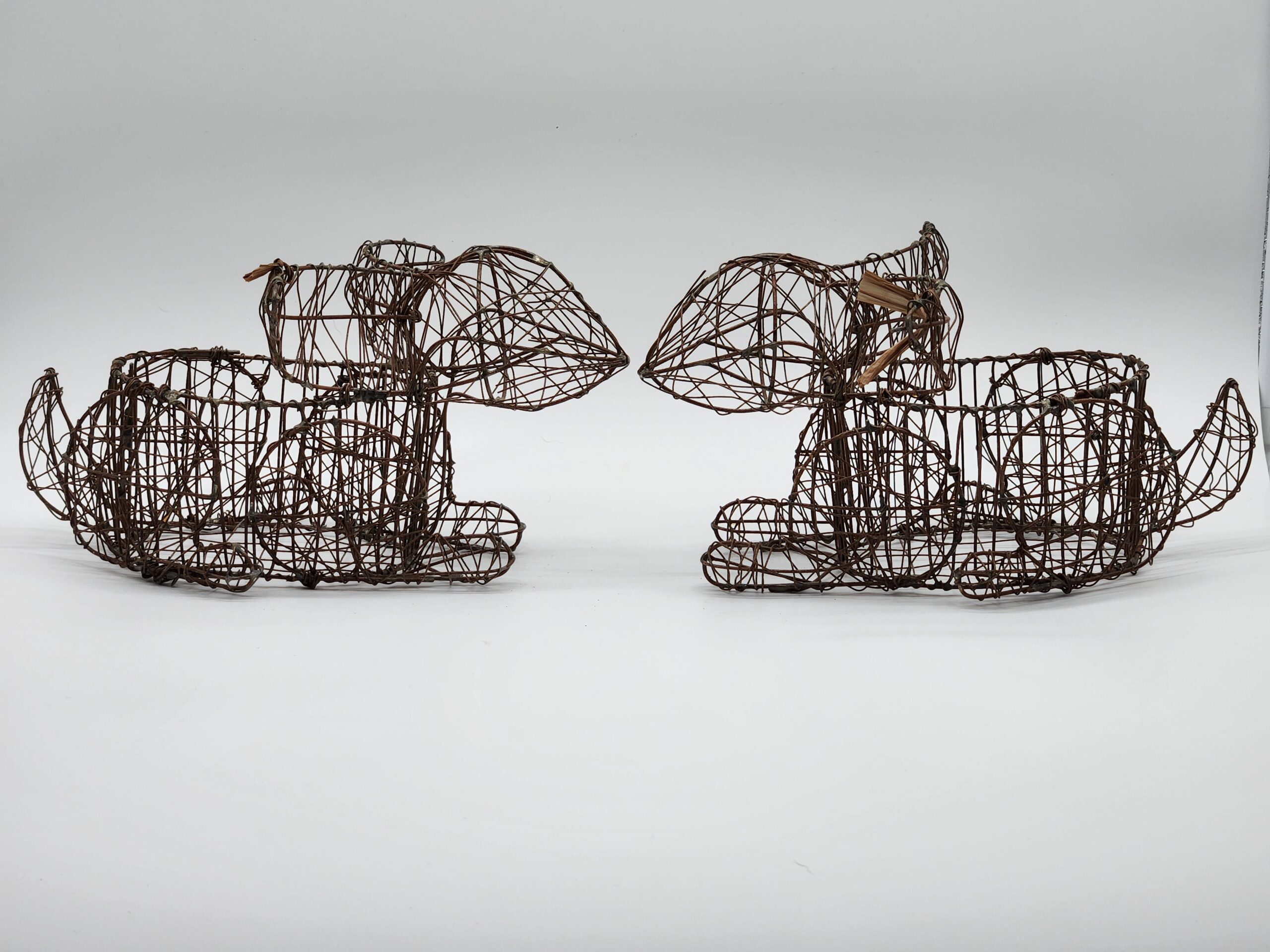 Handmade Wire Woven Bunny Rabbit Sculpture Easter Egg Baskets - Image 4