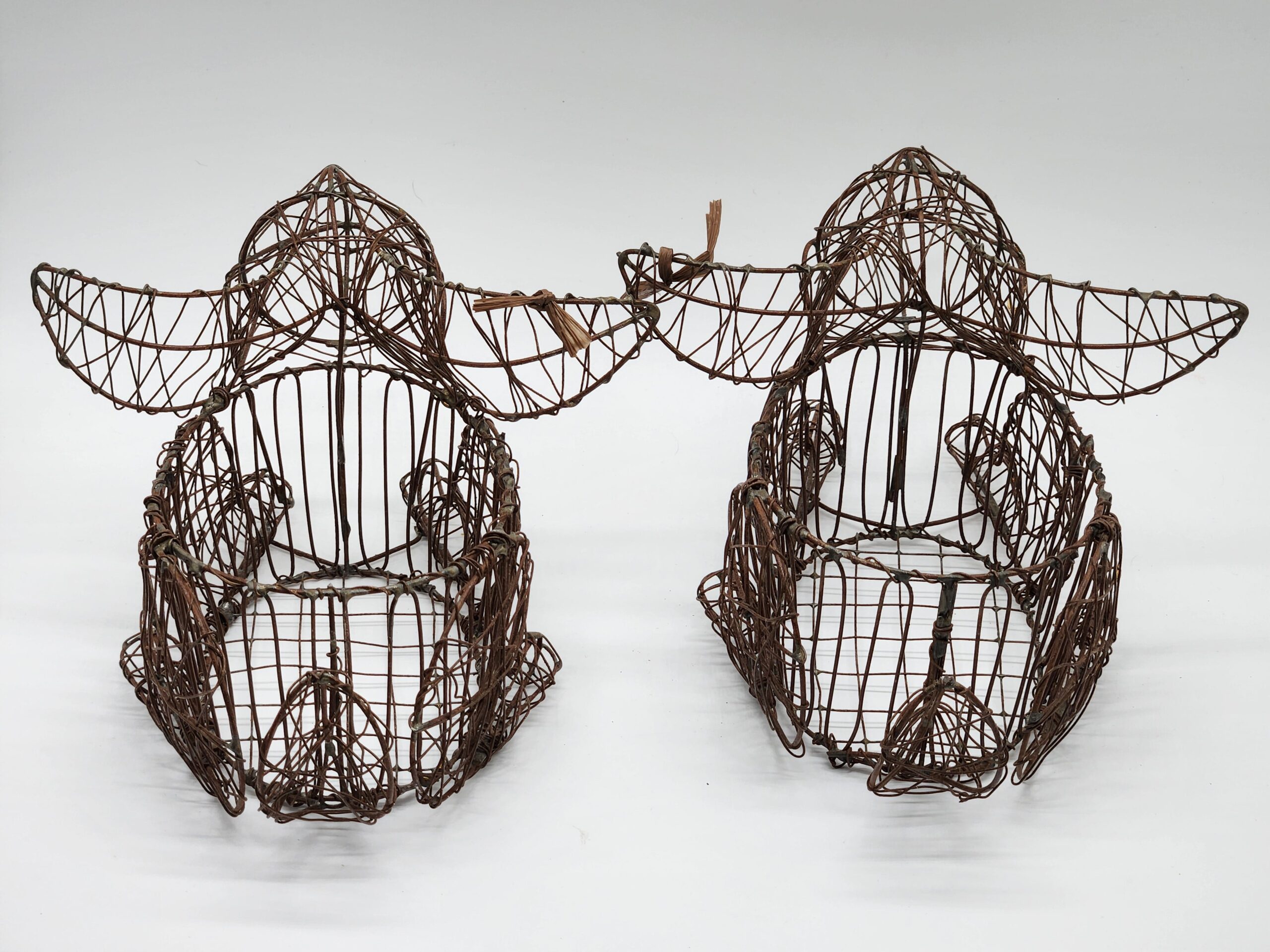 Handmade Wire Woven Bunny Rabbit Sculpture Easter Egg Baskets - Image 5
