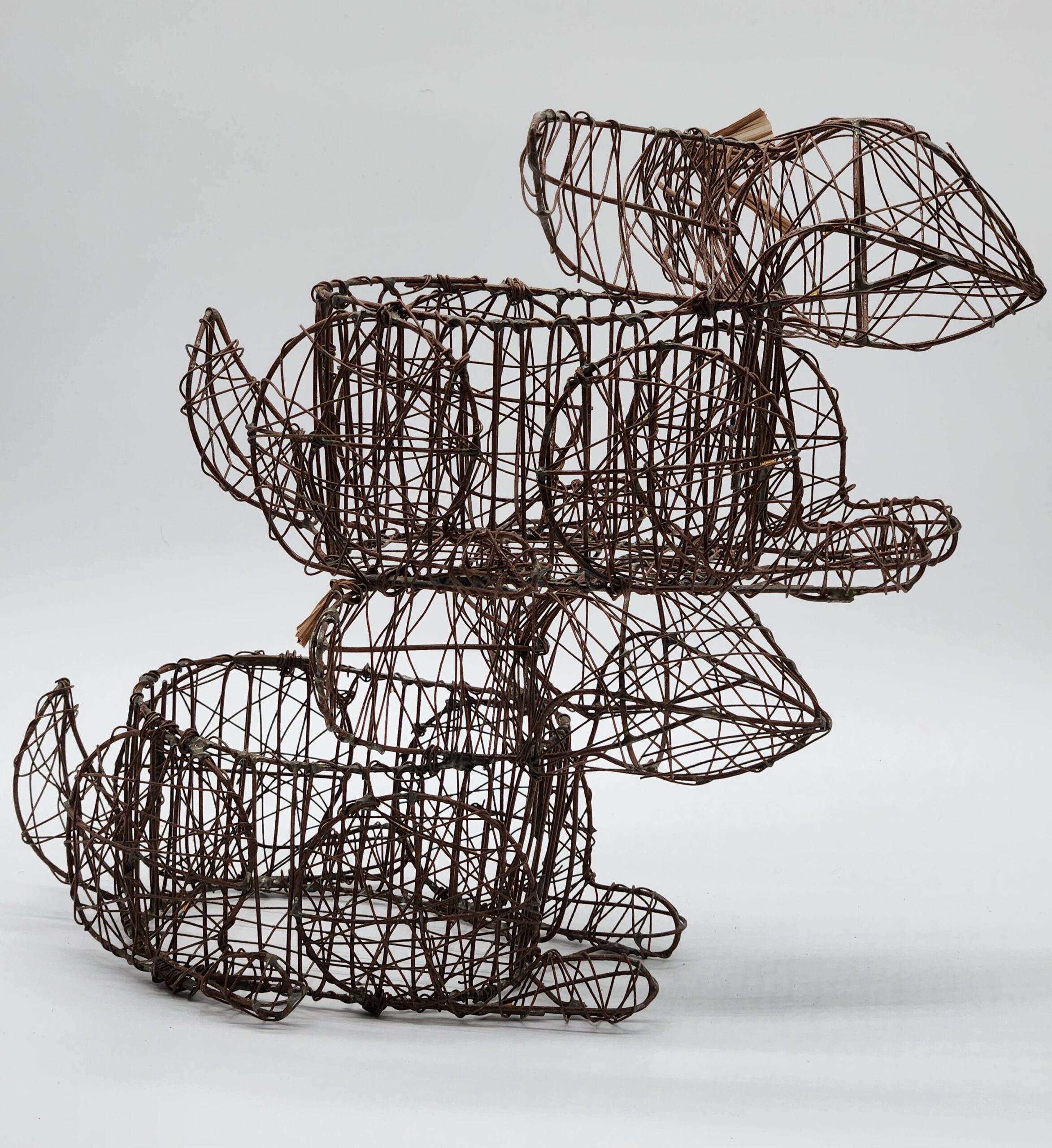 Handmade Wire Woven Bunny Rabbit Sculpture Easter Egg Baskets - Image 10