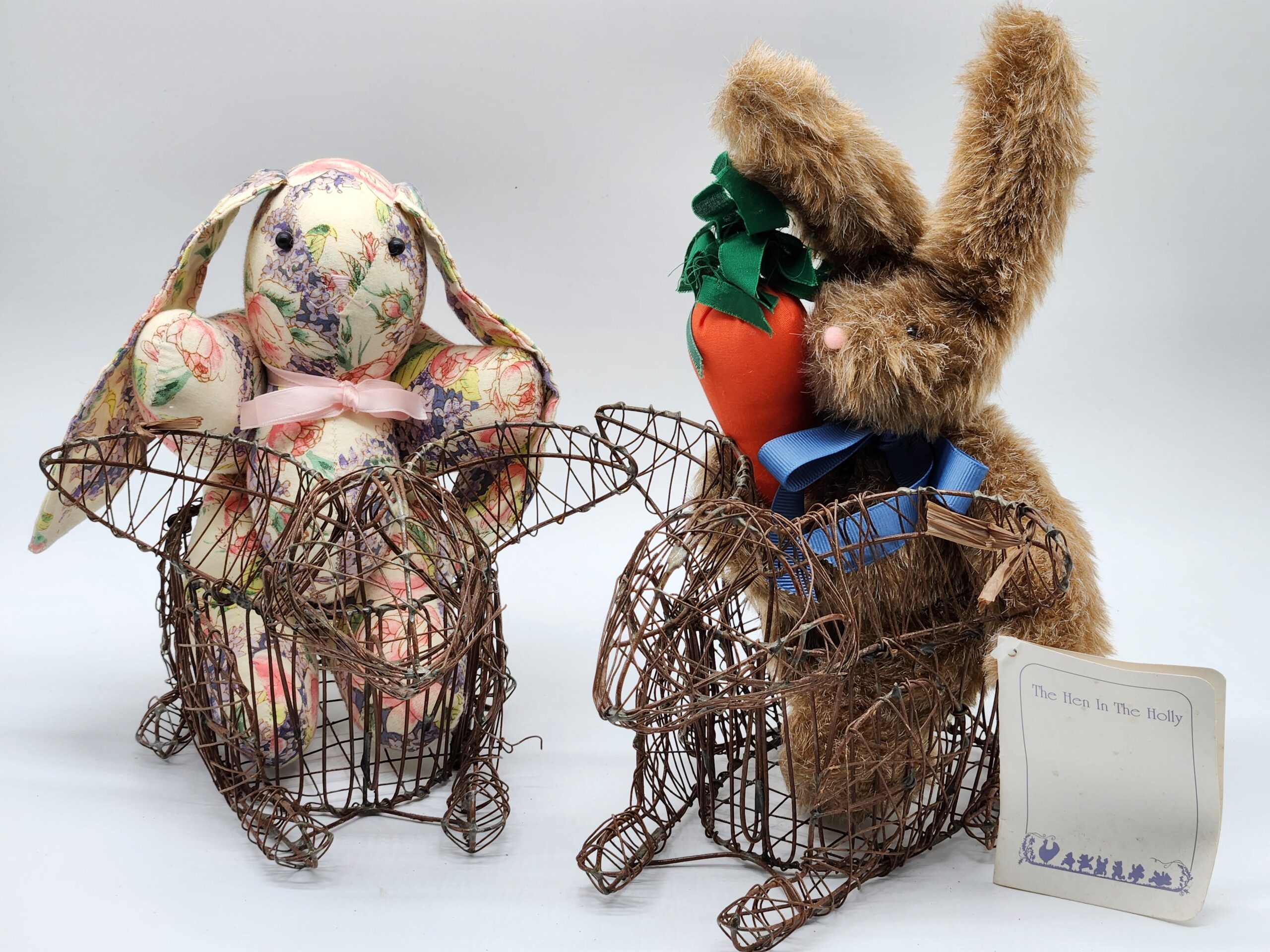 Handmade Wire Woven Bunny Rabbit Sculpture Easter Egg Baskets - Image 12