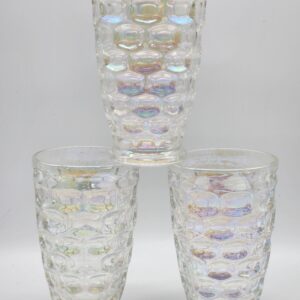 1960s Vintage Federal Glass Iridescent Colonial Thumbprint Tumblers - Set of 3