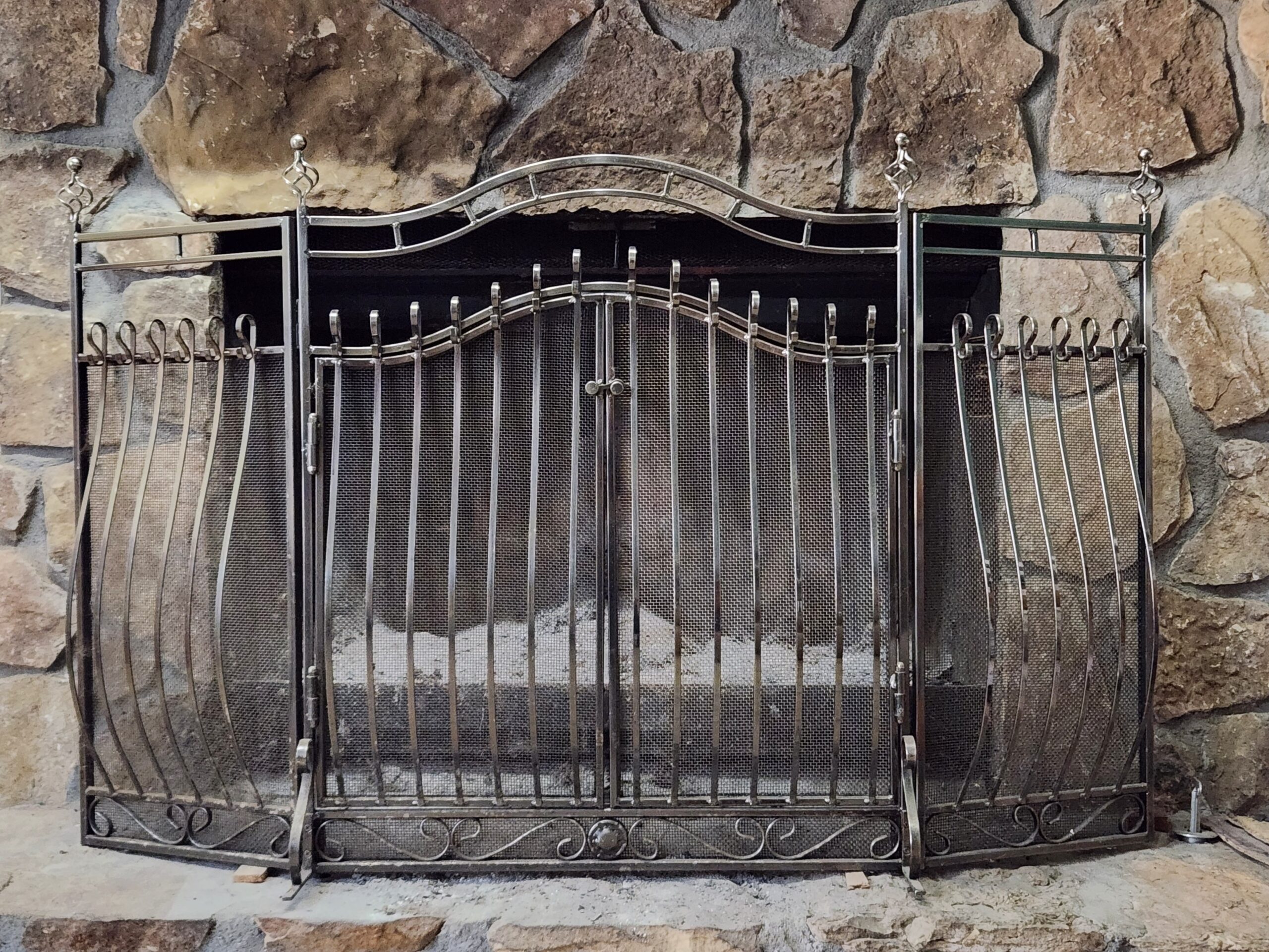 Ornate Spanish Style Nickle Fireplace Screen w/ Latching/Swinging Double Doors - Image 6
