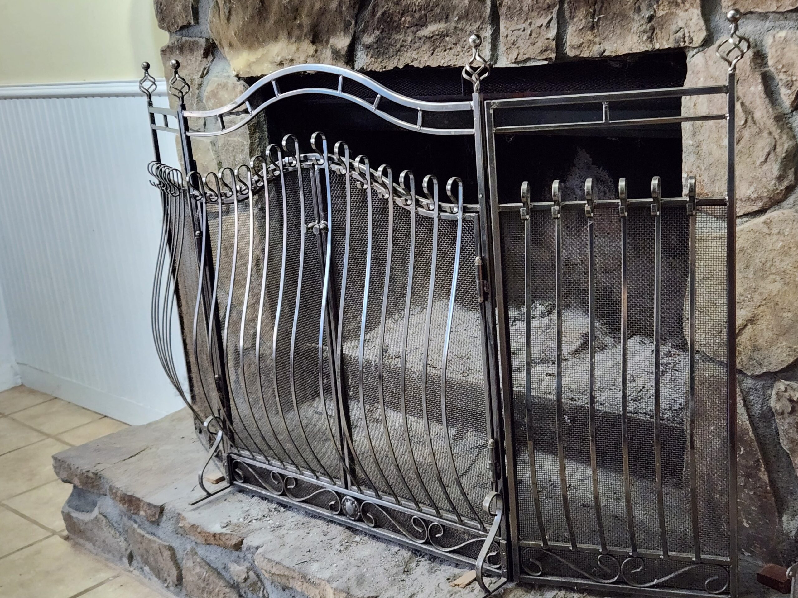 Ornate Spanish Style Nickle Fireplace Screen w/ Latching/Swinging Double Doors - Image 3