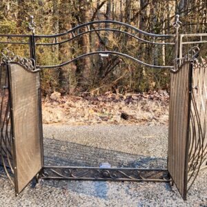 Ornate Spanish Style Nickle Fireplace Screen w/ Latching/Swinging Double Doors