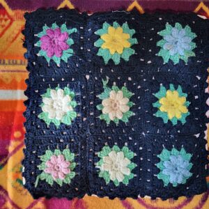 Vintage Roseanne Granny Square Crochet Decorative Throw Pillow