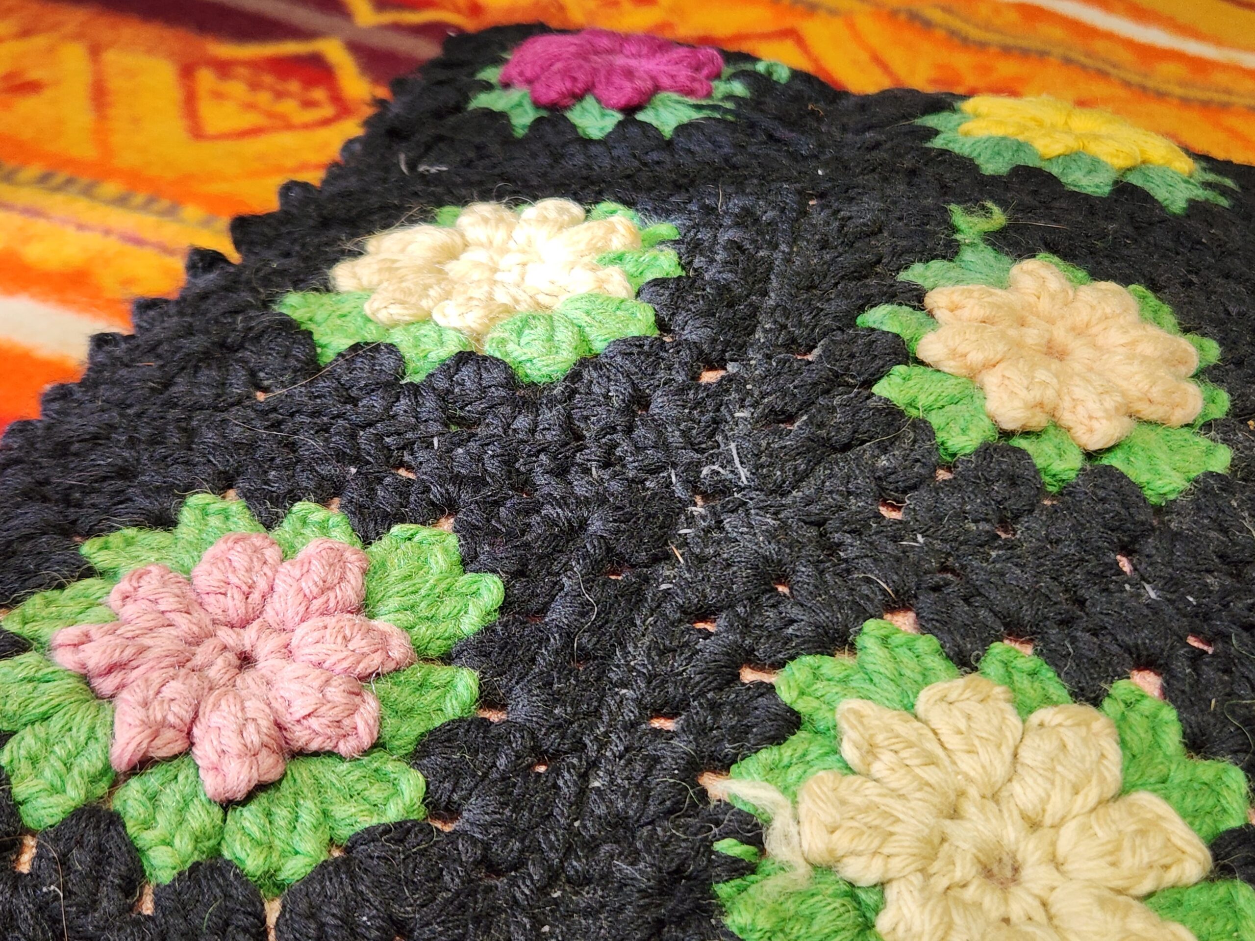 Vintage Roseanne Granny Square Crochet Decorative Throw Pillow - Image 3