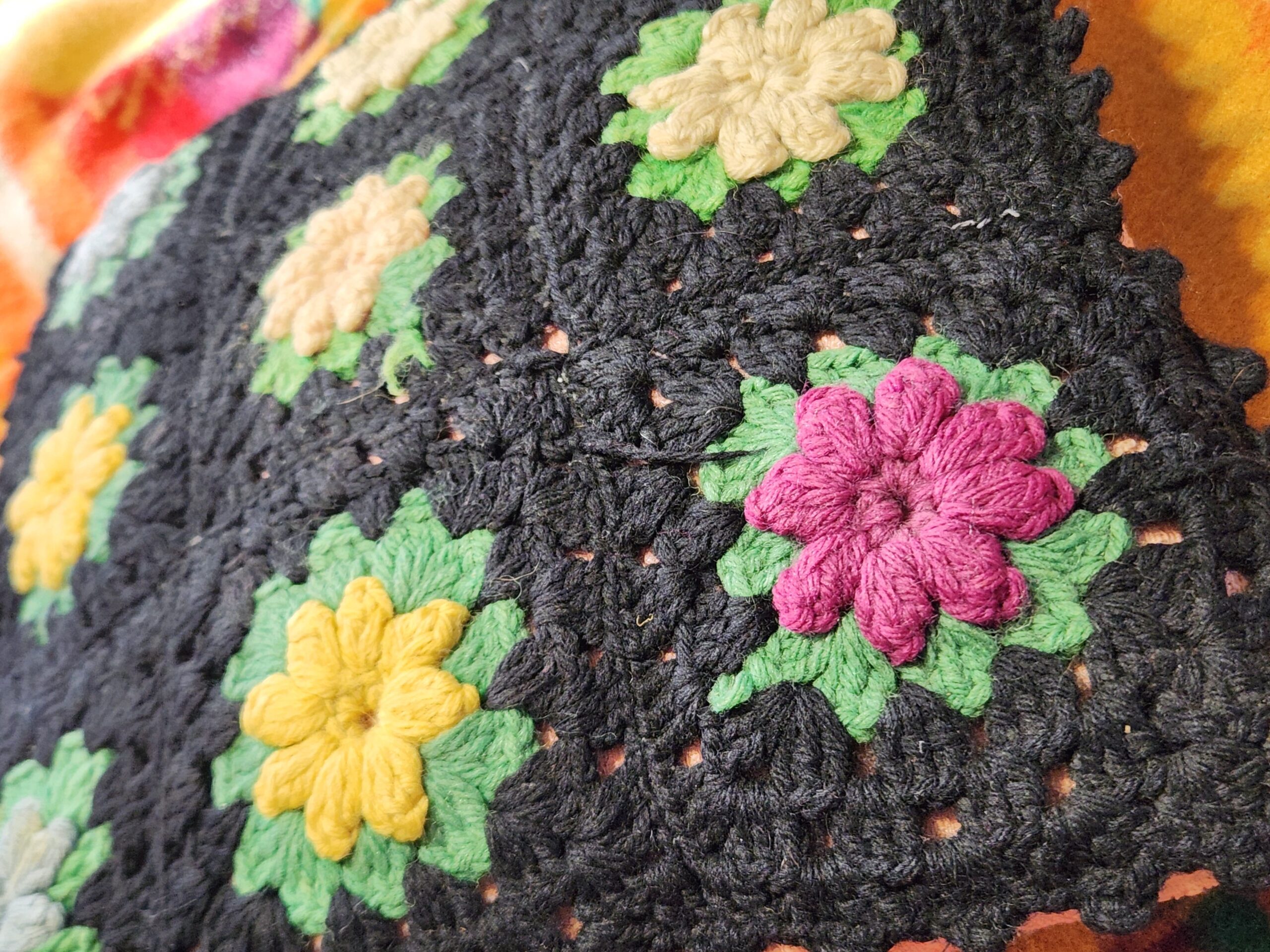Vintage Roseanne Granny Square Crochet Decorative Throw Pillow - Image 4