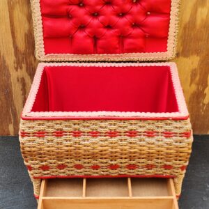 Woven Footed Wicker Sewing Basket - Mid-Century Vintage