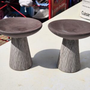 Pier One Mushroom Pillar Candle Holder Incense Etched Ceramic Boho - MCM Look