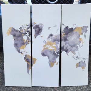 Gilded Modern Canvas 3-Panel World Map Wall Art Home Décor
