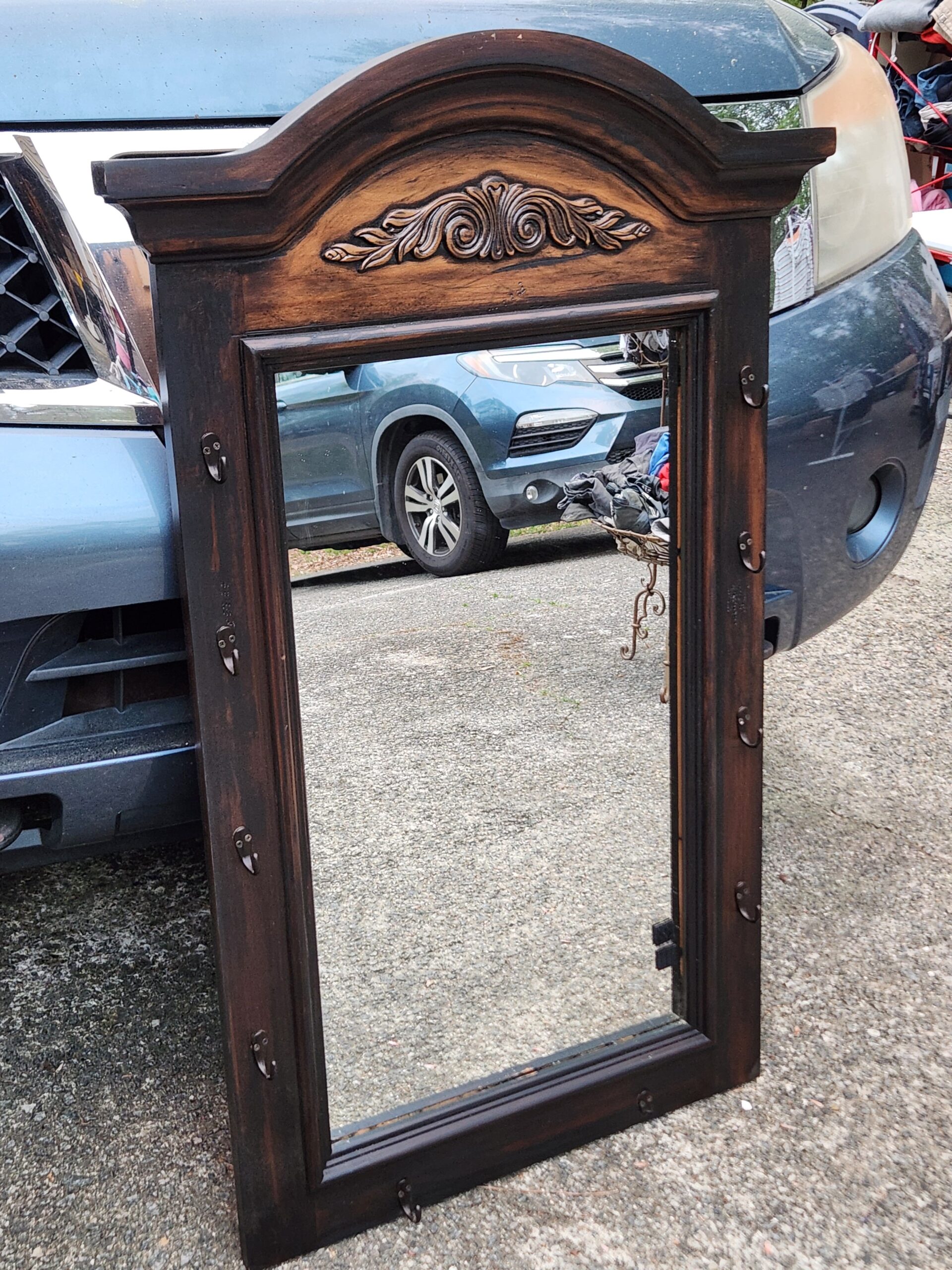 Traditional Early American Style Mirror With Coat Hooks 30" x 47"