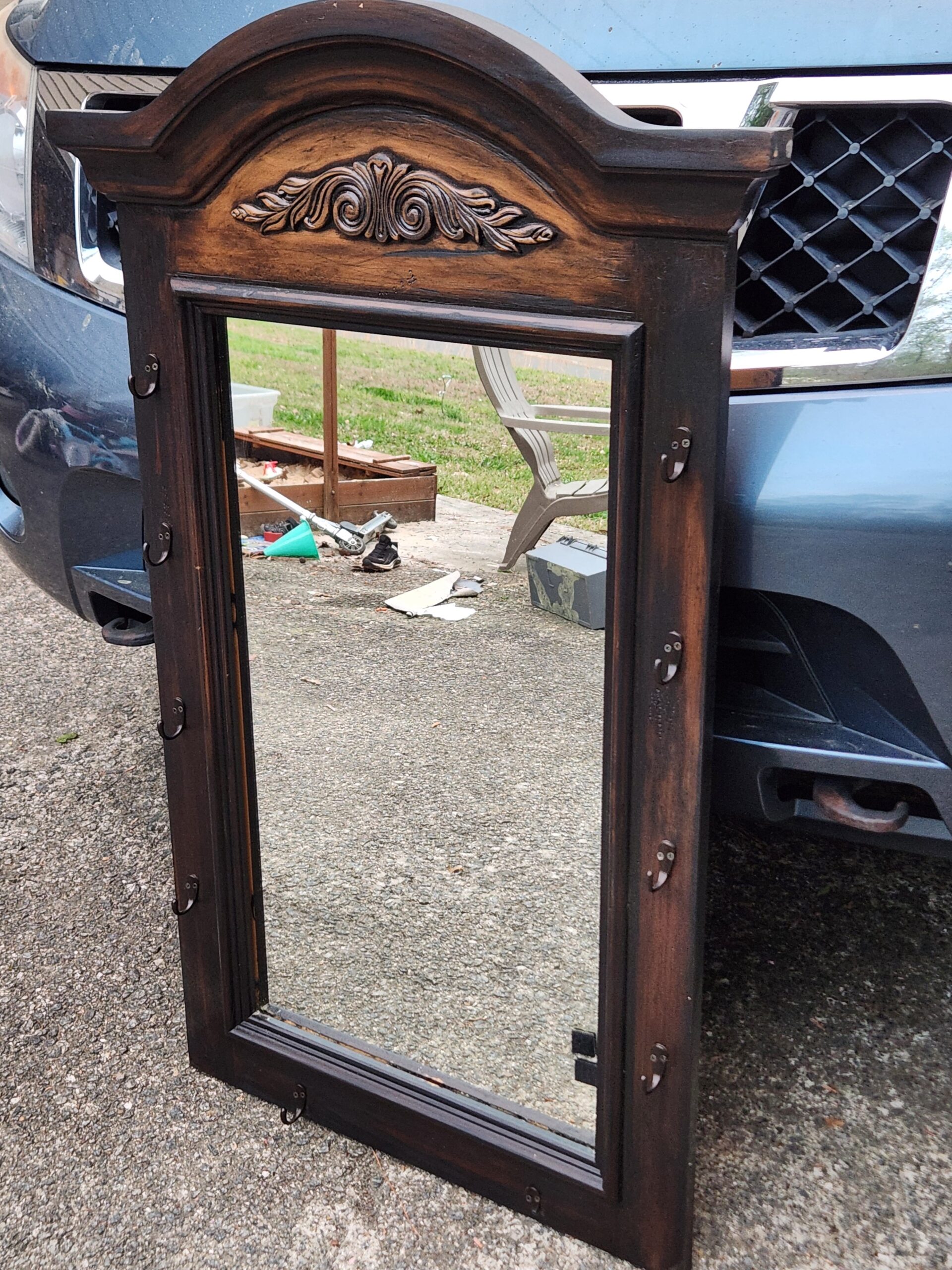 Traditional Early American Style Mirror With Coat Hooks 30" x 47" - Image 2