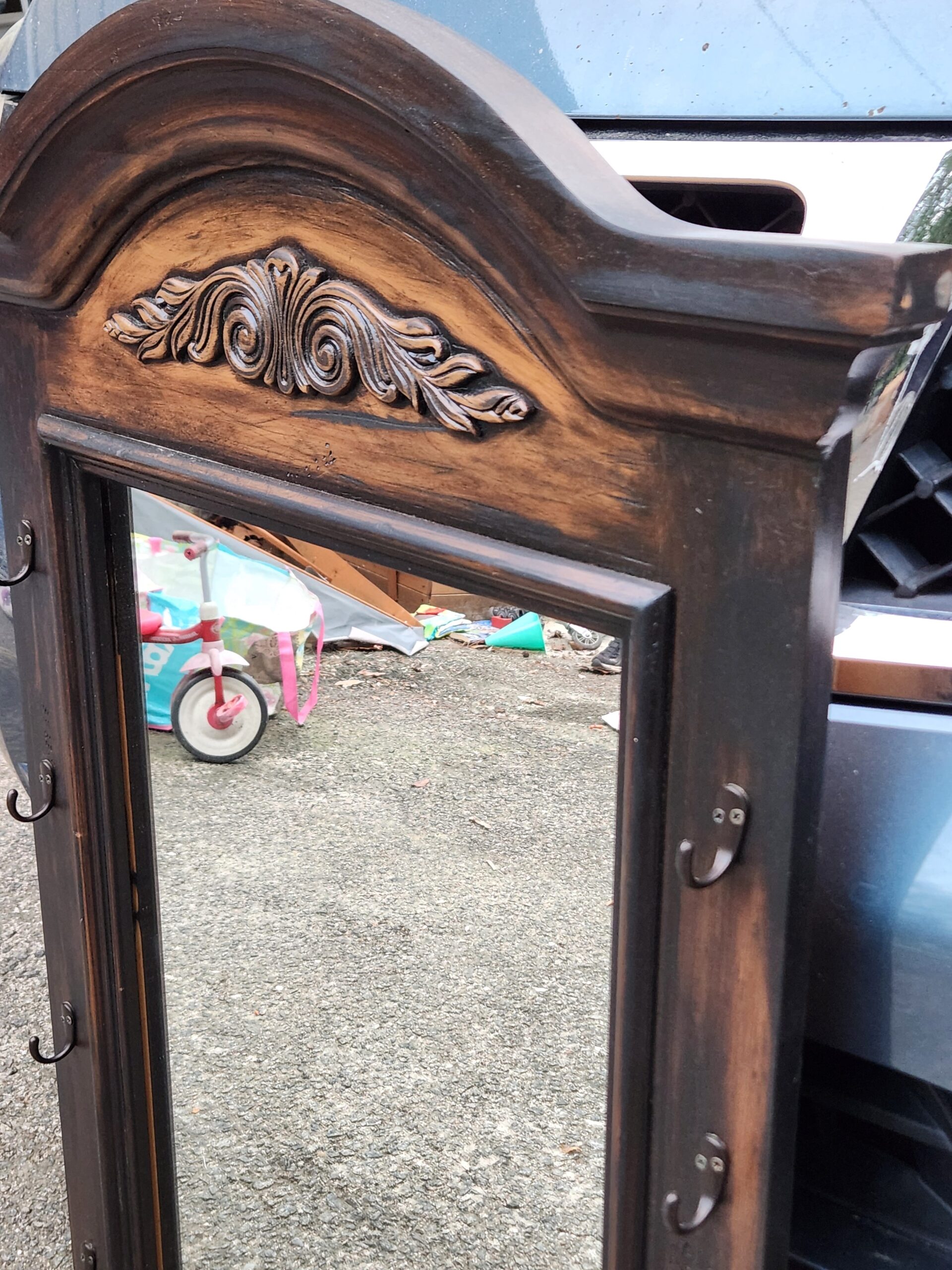 Traditional Early American Style Mirror With Coat Hooks 30" x 47" - Image 3