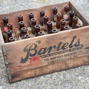 Vintage Wooden Bartels Brewing Beer Crate  1940s-50s with Empty Bottles